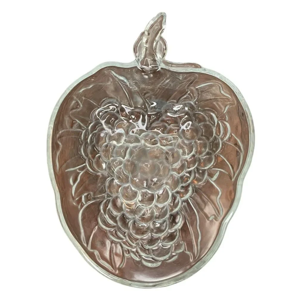 Vintage Glass Grape Shaped‎ Clear Glass Large Fruit Serving Bowl Embossed